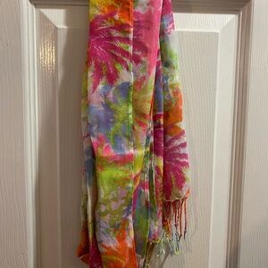 Colorful Tropical Print Scarf - Pink, Green, Orange